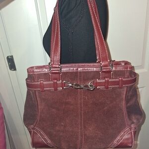 Coach Burgundy Suede and Leather Shoulder Bag
